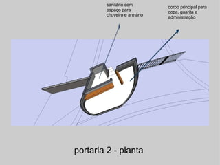 portaria 2 - planta  sanitário com espaço para chuveiro e armário corpo principal para  copa, guarita e administração 