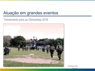 Atuação em grandes eventos
Treinamento para as Olimpíadas 2016
Campo de
treino
 