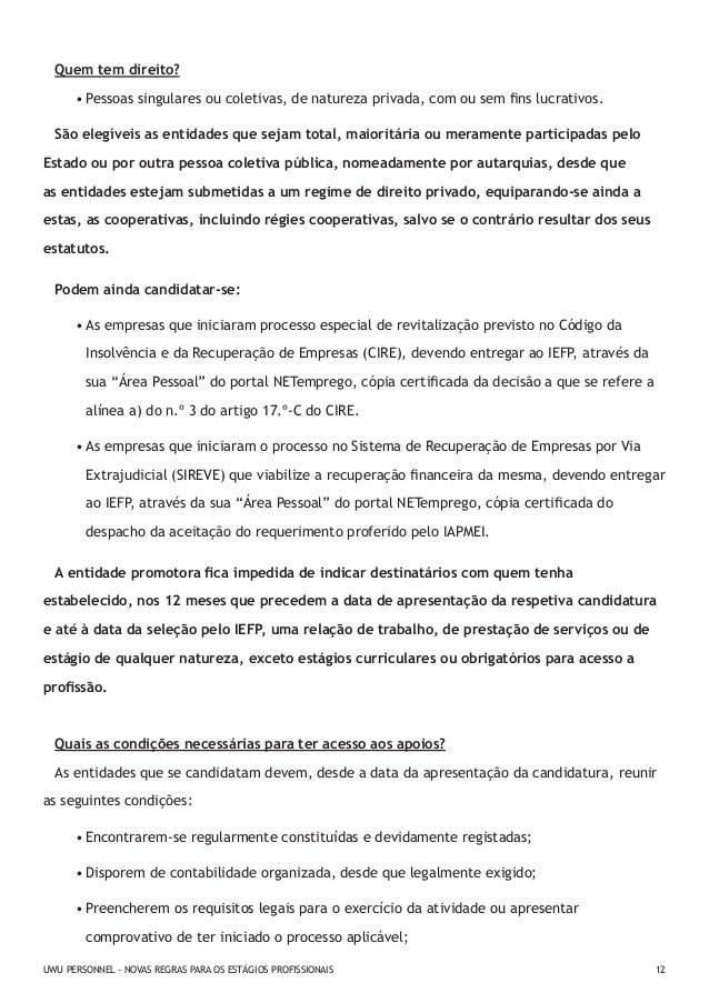 Novas regras para os Estágios Profissionais
