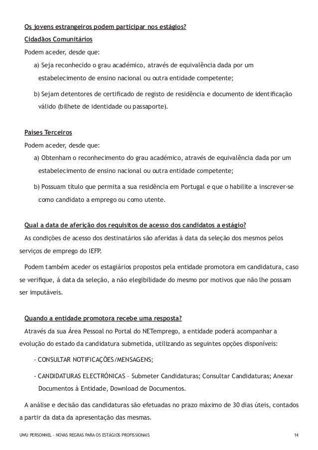 Novas regras para os Estágios Profissionais