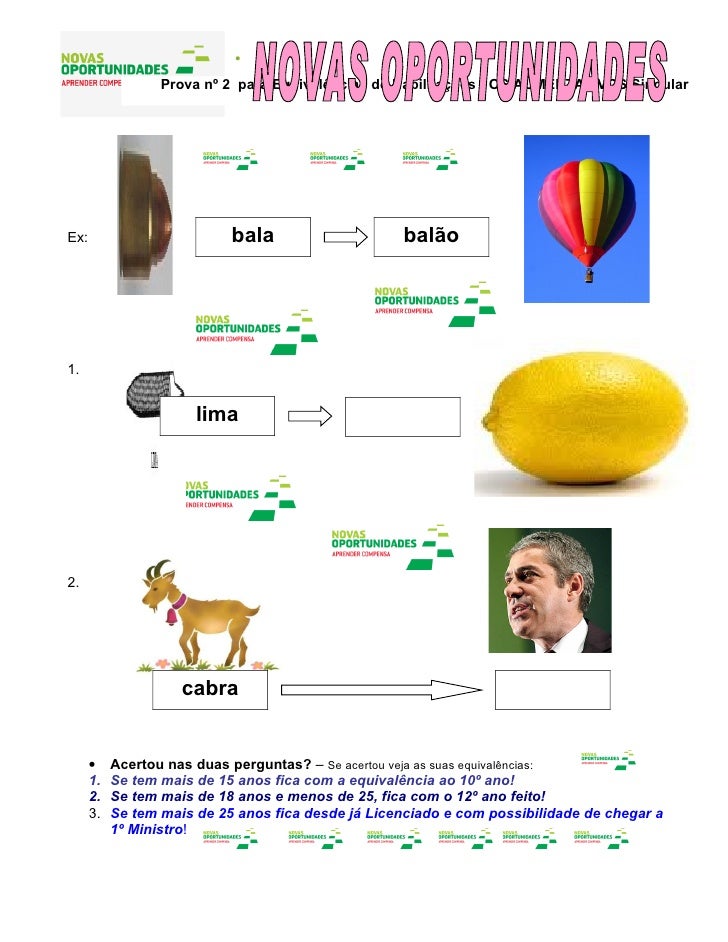 •                  Prova nº 2 para Equivalências de Habilitações - OS AUMENTATIVOS/SingularEx:                         bal...