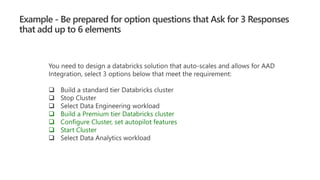 ❑ Build a Premium tier Databricks cluster
❑ Configure Cluster, set autopilot features
❑ Start Cluster
 