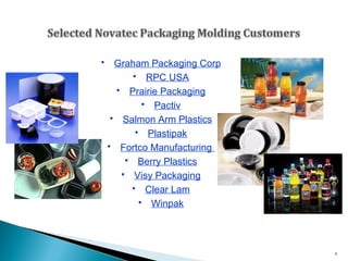 Graham Packaging Corp RPC USA Prairie Packaging Pactiv Salmon Arm Plastics Plastipak Fortco Manufacturing  Berry Plastics Visy Packaging Clear Lam Winpak 