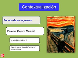 Contextualización
Periodo de entreguerras
Primera Guerra Mundial
Revolución rusa (1917)
Creación de un cinturón “sanitario...