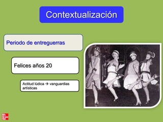 Contextualización
Periodo de entreguerras
Felices años 20
Actitud lúdica  vanguardias
artísticas
 