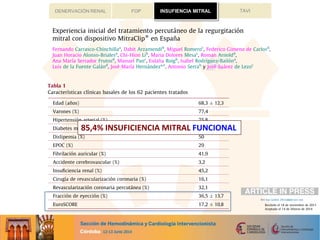 TAVIFOP INSUFICIENCIA MITRALDENERVACIÓN RENAL INSUFIENCIA MITRAL
85,4% INSUFICIENCIA MITRAL FUNCIONAL
 