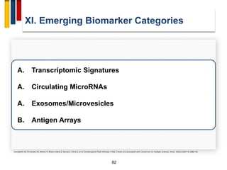 82
XI. Emerging Biomarker Categories
Comabella M, Fernandez M, Martin R, Rivera-Vallve S, Borras E, Chiva C, et al. Cerebrospinal fluid chitinase 3-like 1 levels are associated with conversion to multiple sclerosis. Brain. 2010;133(Pt 4):1082–93.
A. Transcriptomic Signatures
A. Circulating MicroRNAs
A. Exosomes/Microvesicles
B. Antigen Arrays
 