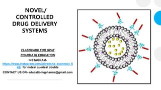 NOVEL/
CONTROLLED
DRUG DELIVERY
SYSTEMS
FLASHCARD FOR GPAT
PHARMA IQ EDUCATION
INSTAGRAM-
https://www.instagram.com/priyansha_econnect_6
48/ for notes/ queries/ doubts
CONTACT US ON- educationiqpharma@gmail.com
 