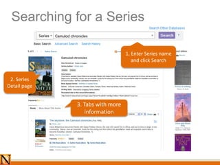 Searching for a Series
1. Enter Series name
and click Search
2. Series
Detail page
3. Tabs with more
information
 