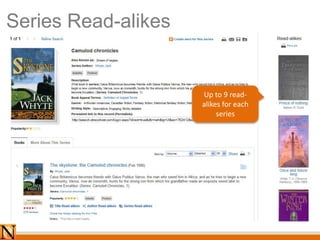 Series Read-alikes
Up to 9 read-
alikes for each
series
 