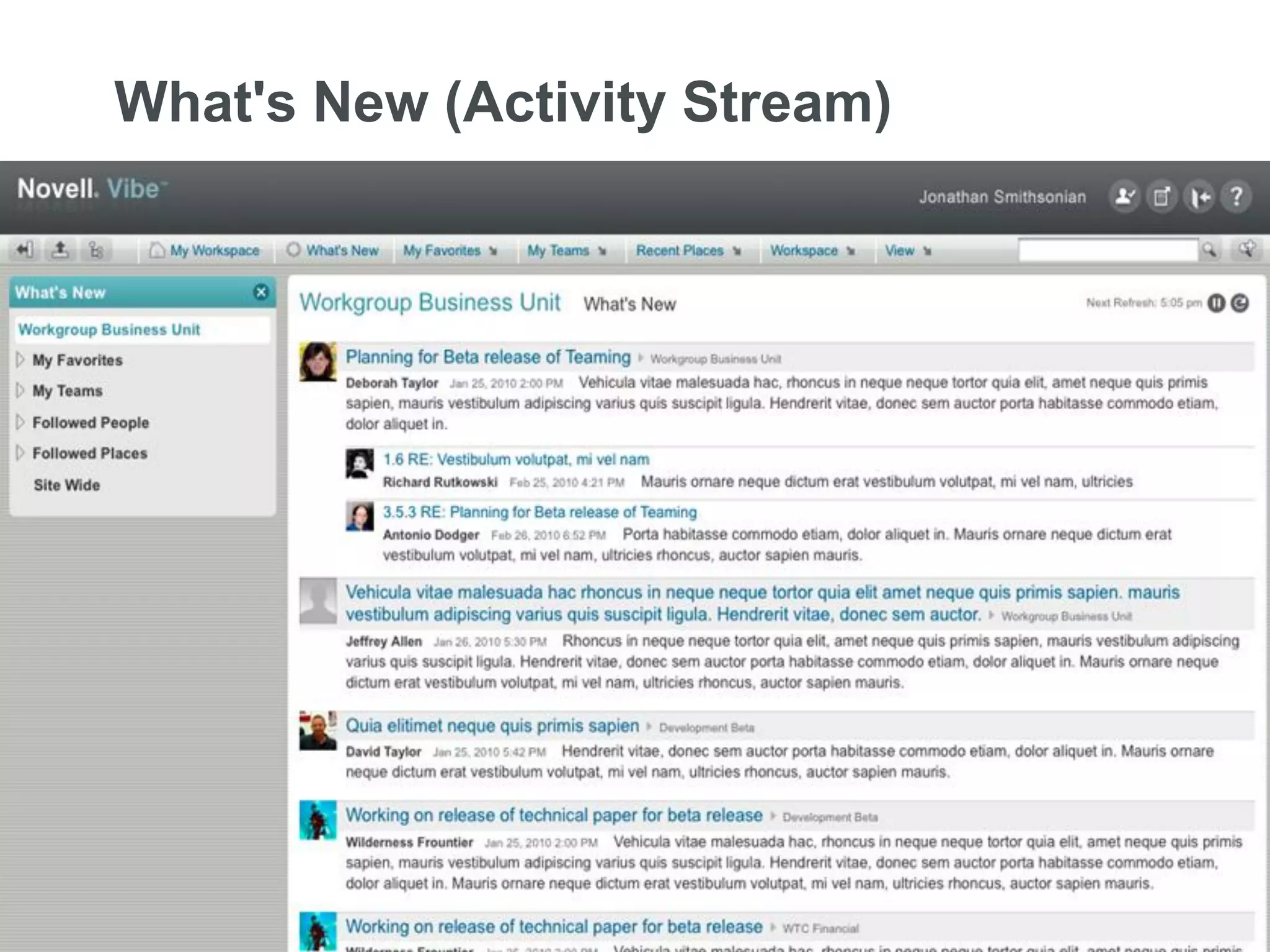 What's New (Activity Stream)




5   © Novell, Inc. All rights reserved.
 