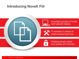 Introducing Novell Filr               ®




                                               Anywhere access to home
       ...