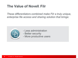 The Value of Novell Filr                            ®




     These differentiators combined make Filr a truly unique,
  ...