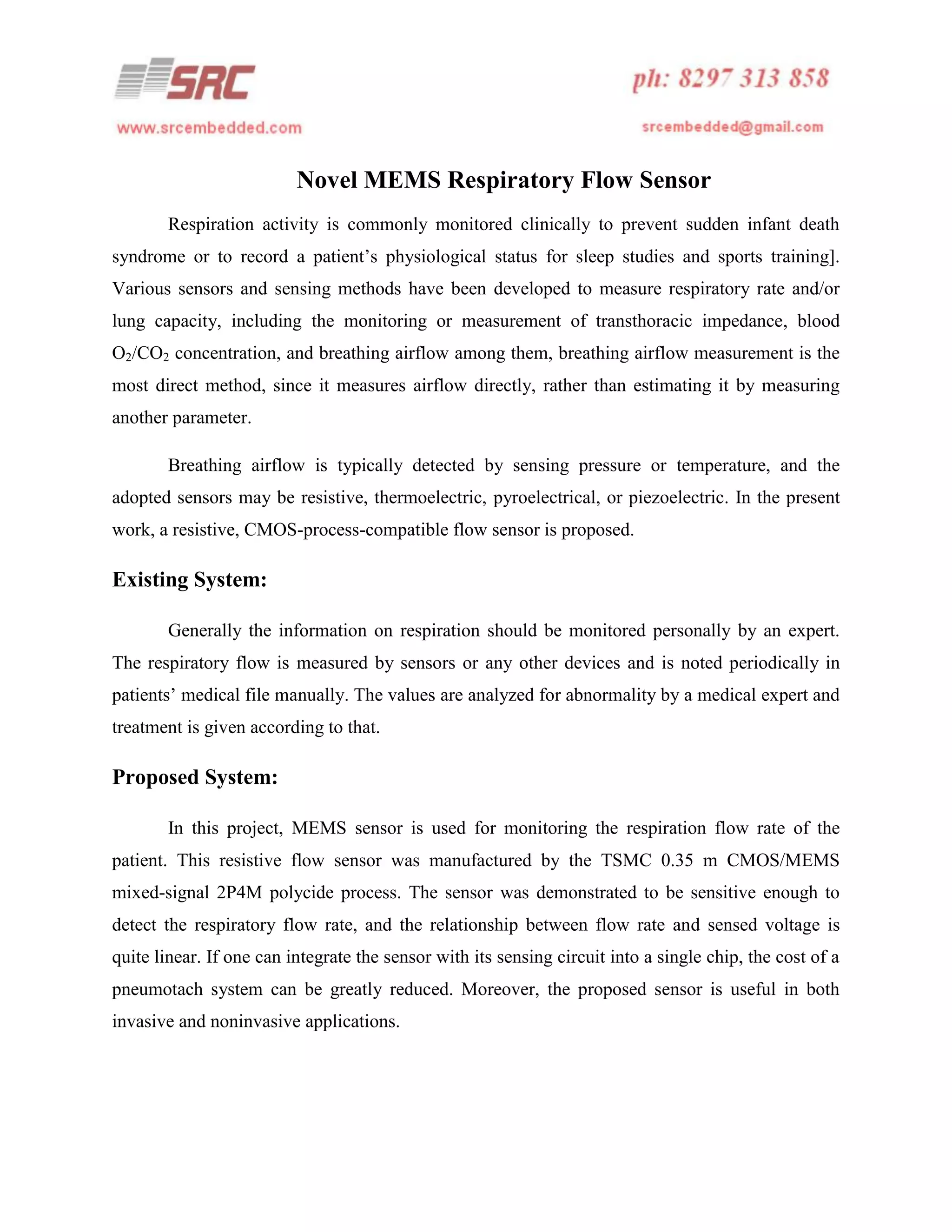 Novel mems respiratory flow sensor PDF