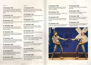 Positiv (+)                                         Negativ (-)                                     27. November 1896                                27. November 1983
                                                                                                    Uraufführung der Tondichtung von Richard         In München wird die Partei der Republikaner
18. November 1928                                   18. November 1978                               Strauss in Frankfurt/M. (auch bekannt aus        gegründet.
In New York wird der erste Zeichentrickfilm mit     Im Urwald von Guayana kommt es zu einer         „Odysee im Weltall“).
Ton uraufgeführt: Walt Disneys „Steamboat           Massenselbsttötung von mehr als 900 Mitglie-
                                                                                                                                                     28. November 1968
Willie“ ist zugleich der erste Tonfilm mit Mickey   dern der Volkstempler-Sekte.
                                                                                                    28. November 1918                                Tod der britischen Schriftstellerin Enid Blyton
Mouse.
                                                                                                    Der deutsche Kaiser Wilhelm II. unterzeichnet    (Fünf Freunde, Hanni und Nanni).
                                                    19. November 1962                               seinen Verzicht auf den Thron.
19. November 1819                                   Fünf Bundesminister der FDP treten wegen der
                                                                                                                                                     29. November 1802
Eröffnung des Museo del Prado in Madrid als         Spiegel-Affäre zurück.
                                                                                                    29. November 1970                                Das Hochstift Bamberg wird von bayerischen
Museum für Malerei und Bildhauerkunst.
                                                                                                    Die ARD strahlt die erste Folge der Krimiserie   Truppen besetzt und in das Kurfürstentum
                                                    20. November 1917                               Tatort aus. Titel der ersten Folge: Taxi nach    Bayern eingegliedert.
20. November 1975                                   Im französischen Cambrai kommt es zur ersten    Leipzig.
Der Tod des spanischen Diktators Franco öffnet      Panzerschlacht der Militärgeschichte.
                                                                                                                                                     30. November 1939
den Weg zur Demokratie.                                                                             30. November 1835                                Der Winterkrieg zwischen der Sowjetunion und
                                                    21. November 1803                               Geburt des amerikanischen Schriftstellers Mark   Finnland beginnt durch einen sowjetischen
21. November 1620                                   Hinrichtung des Schinderhannes, Räuber-         Twain (Tom Sawyer und Huckleberry Finn).         Luftangriff auf Helsinki.
Mit der Mayflower treffen die ersten „Pilgrim-      hauptmann im Hunsrück, sowie 19 weiterer
Fathers“ (britische Puritaner) an der Küste von     Mitglieder seiner Bande.
Massachussets ein.
                                                    22. November 1962
22. November 1990                                   Der amerikanische Präsident John F. Kennedy
Die „eiserne Lady“ Margaret Thatcher tritt nach     wird in Dallas ermordet.
über elfjähriger Amtszeit als britische Premier-
ministerin zurück.                                  23. November 1991
                                                    Bei dem von Neo-Nazis verursachten Brandan-
23. November 1936                                   schlag von Mölln werden zwei türkische Frauen
Das US-amerikanische LIFE-Magazin erscheint         und ein 10-jähriges Mädchen getötet.
zum ersten Mal. Seine Besonderheit: neuartige,
großformatige Fotoreportagen.                       24. November 1991
                                                    Freddie Mercury, der Sänger der Rockgruppe
24. November 1859                                   Queen, stirbt an den Folgen seiner AIDS-
Charles Darwin veröffentlicht sein Werk zur         Erkrankung.
Evolutionstheorie und revolutioniert damit das
Wissen über die Entstehung der Lebewesen.           25. November 2001
                                                    Die US-Biotechnologie-Firma ACT gibt das
25. November 1912                                   erfolgreiche Klonen menschlicher Embryonen
Geburt des britischen Kriminalschriftstellers       bekannt.
Francis Henry Durbridge (Paul Temple, Das
Halstuch, Melissa, Das Messer).                     26. November 2005
                                                    Als Folge des Wintereinbruchs in Deutschland
26. November 1832                                   knicken Strommasten um: In Nordrhein-West-
In New York City wird die erste Straßenbahn der     falen sind 250.000 Menschen tagelang ohne
Welt in Betrieb genommen.                           Strom und Heizung.


                                                                                                                                                                                                       47
 