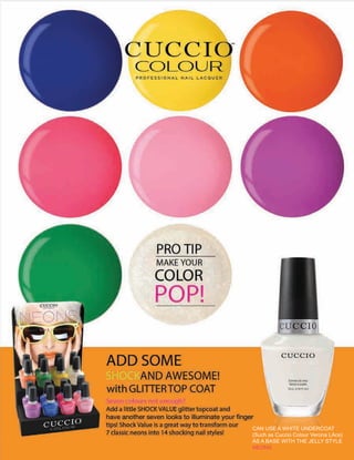 CAN USE A WHITE UNDERCOAT
(Such as Cuccio Colour Verona LAce)
AS A BASE WITH THE JELLY STYLE
NEONS.

 