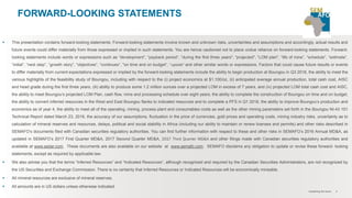  This presentation contains forward-looking statements. Forward-looking statements involve known and unknown risks, uncertainties and assumptions and accordingly, actual results and
future events could differ materially from those expressed or implied in such statements. You are hence cautioned not to place undue reliance on forward-looking statements. Forward-
looking statements include words or expressions such as “development”, “payback period”, “during the first three years", “projected", “LOM plan", “life of mine”, “schedule”, “estimate”,
“initial”, “next step”, “growth story”, “objectives”, “continues”, "on time and on budget“, “upside" and other similar words or expressions. Factors that could cause future results or events
to differ materially from current expectations expressed or implied by the forward-looking statements include the ability to begin production at Boungou in Q3 2018, the ability to meet the
various highlights of the feasibility study of Boungou, including with respect to the (i) project economics at $1,100/oz, (ii) anticipated average annual production, total cash cost, AISC
and head grade during the first three years, (iii) ability to produce some 1.2 million ounces over a projected LOM in excess of 7 years, and (iv) projected LOM total cash cost and AISC,
the ability to meet Boungou’s projected LOM Plan, cash flow, mine and processing schedule over eight years, the ability to complete the construction of Boungou on time and on budget,
the ability to convert inferred resources in the West and East Boungou flanks to indicated resources and to complete a PFS in Q1 2018, the ability to improve Boungou’s production and
economics as of year 4, the ability to meet all of the operating, mining, process plant and consumables costs as well as the other mining parameters set forth in the Boungou NI-43 101
Technical Report dated March 23, 2016, the accuracy of our assumptions, fluctuation in the price of currencies, gold prices and operating costs, mining industry risks, uncertainty as to
calculation of mineral reserves and resources, delays, political and social stability in Africa (including our ability to maintain or renew licenses and permits) and other risks described in
SEMAFO’s documents filed with Canadian securities regulatory authorities. You can find further information with respect to these and other risks in SEMAFO’s 2016 Annual MD&A, as
updated in SEMAFO’s 2017 First Quarter MD&A, 2017 Second Quarter MD&A, 2017 Third Quarter MD&A and other filings made with Canadian securities regulatory authorities and
available at www.sedar.com. These documents are also available on our website at www.semafo.com. SEMAFO disclaims any obligation to update or revise these forward- looking
statements, except as required by applicable law.
 We also advise you that the terms “Inferred Resources” and “Indicated Resources”, although recognized and required by the Canadian Securities Administrators, are not recognized by
the US Securities and Exchange Commission. There is no certainty that Inferred Resources or Indicated Resources will be economically mineable.
 All mineral resources are exclusive of mineral reserves.
 All amounts are in US dollars unless otherwise indicated.
2
FORWARD-LOOKING STATEMENTS
Unearthing the future
 