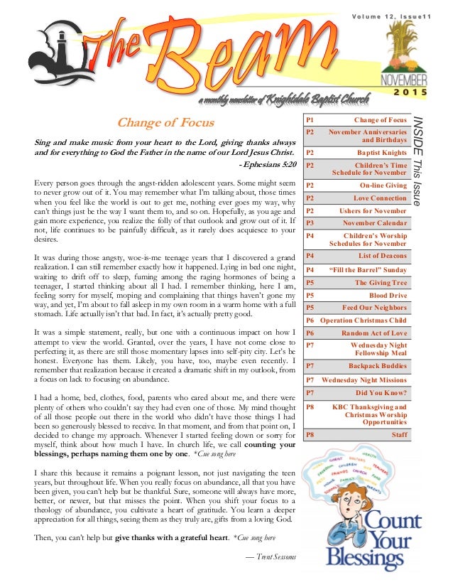 Knightdale Baptist Church November 2015 Newsletter