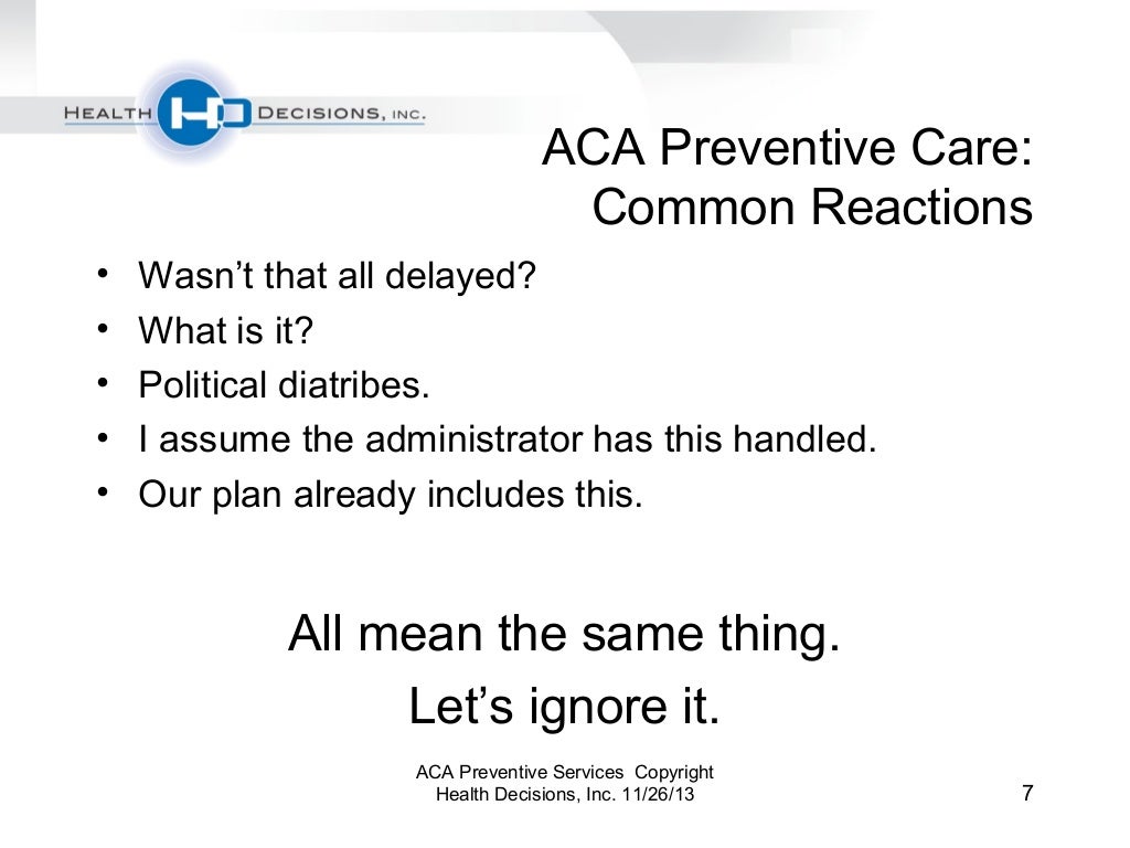 Health Decisions inar ACA Preventive Services