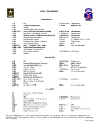 Fort Drum Events Calendar 2014-2015 | PDF