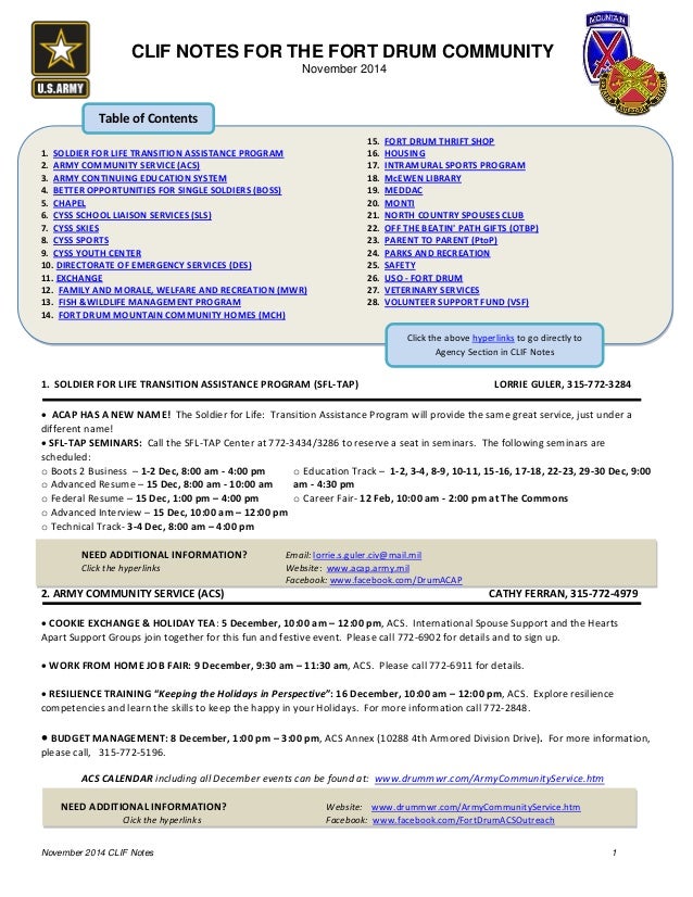 Fort Drum Website >> Clif Notes November 2014 Fort Drum Website >> Clif Notes November 2014