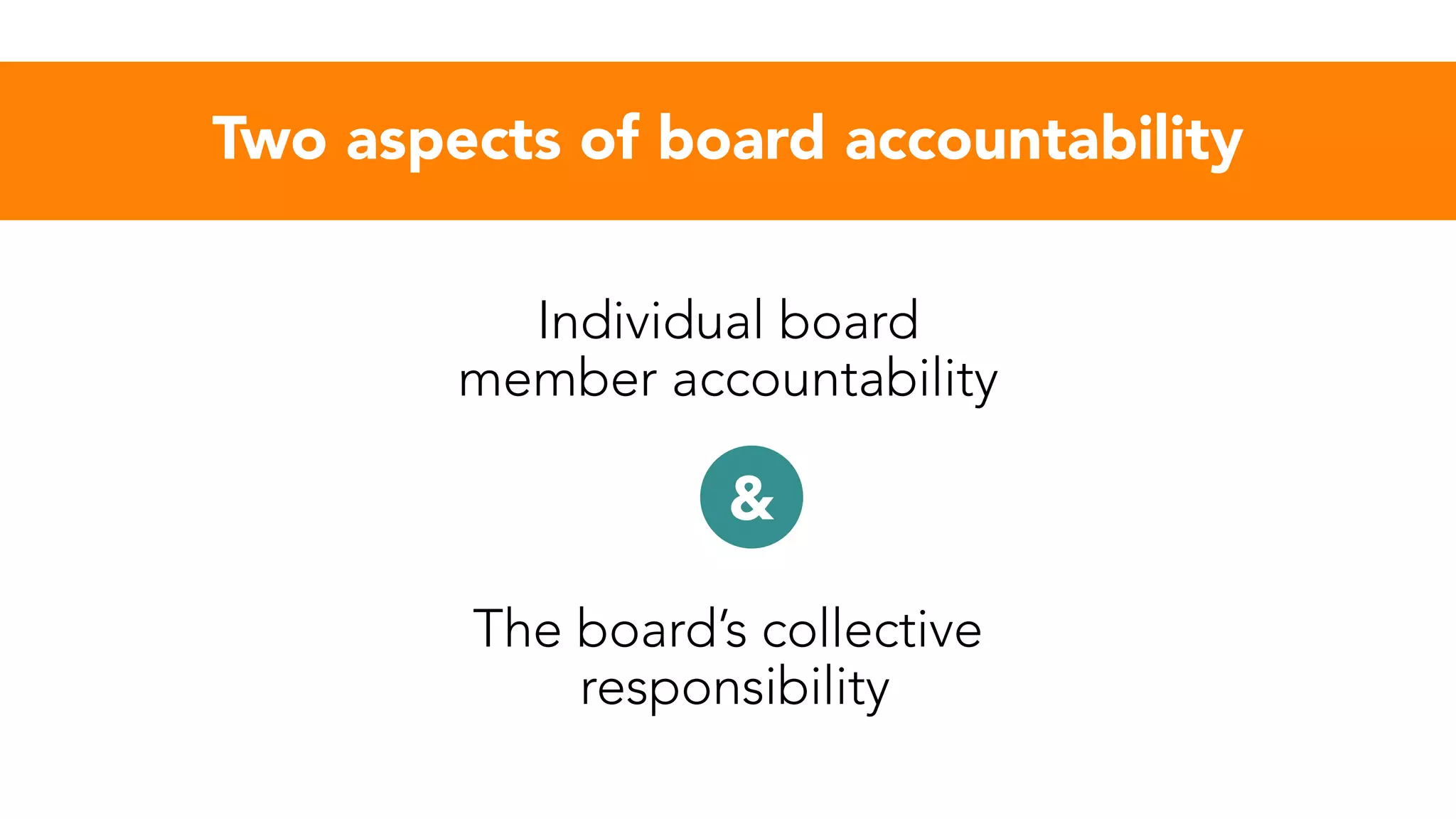Two aspects of board accountability
Individual board
member accountability
&
The board’s collective
responsibility
 
