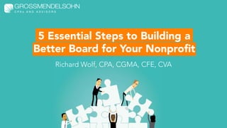 5 Essential Steps to Building a
Better Board for Your Nonprofit
Richard Wolf, CPA, CGMA, CFE, CVA
 