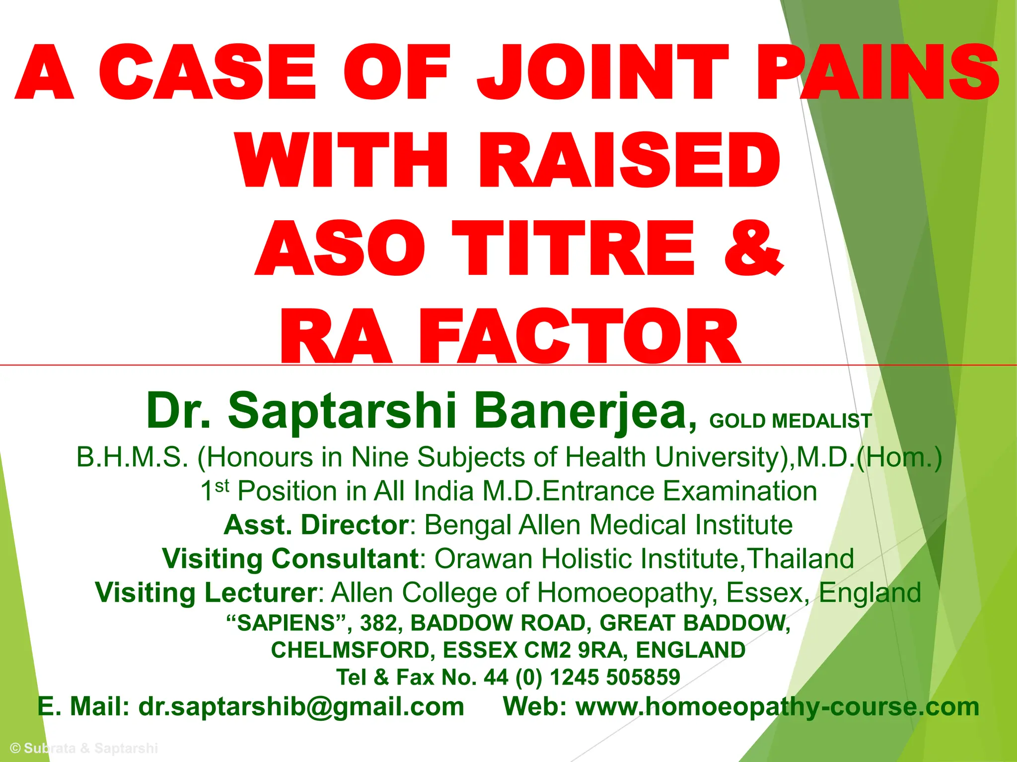 November 2018 - A Case of Joint Pains With Raised Titre & RA Factor.pptx