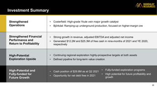 Investment Summary
35
Strengthened
Operations
Strengthened Financial
Performance and
Return to Profitability
High-Potential
Exploration Upside
High-Potential and
Fully-funded for
Future Growth
• Costerfield: High-grade Youle vein major growth catalyst
• Björkdal: Ramping-up underground production, focused on higher-margin ore
• Strong growth in revenue, adjusted EBITDA and adjusted net income
• Generated $12.2M and $25.3M of free cash in nine-months of 2021 and YE 2020,
respectively
• Continuing regional exploration highly-prospective targets at both assets
• Defined pipeline for long-term value creation
• Cash position of $29.8M as at Q2 2021
• Opportunity for net debt free in 2021
• Fully-funded exploration programs
• High potential for future profitability and
growth
 