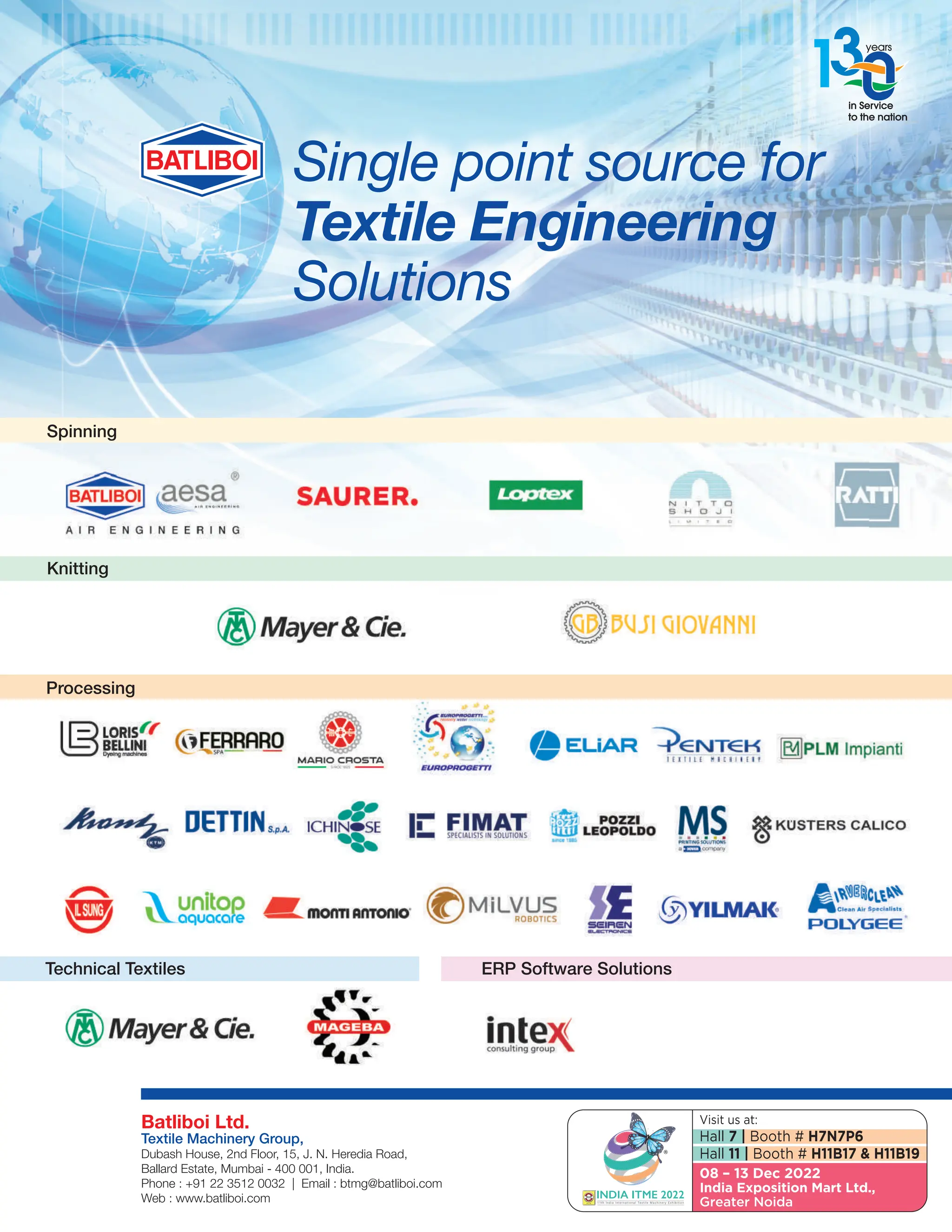 www.textilevaluechain.in
NOVEMBER 2022 69
Hall 7 | Booth # H7N7P6
Hall 11 | Booth # H11B17  H11B19
 