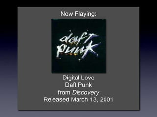 Now Playing:
Digital Love
Daft Punk
from Discovery
Released March 13, 2001
 