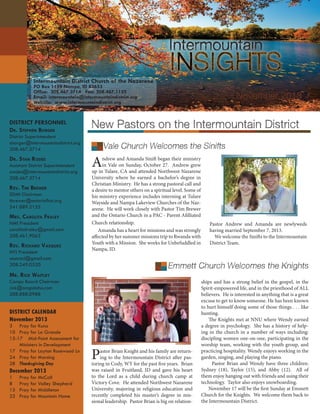 Intermountain District Church of the Nazarene Welcomes New Pastors | PDF