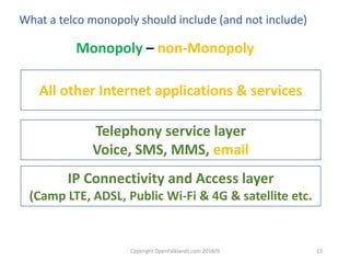 Copyright OpenFalklands.com 2018/9 13
What a telco monopoly should include (and not include)
IP Connectivity and Access la...