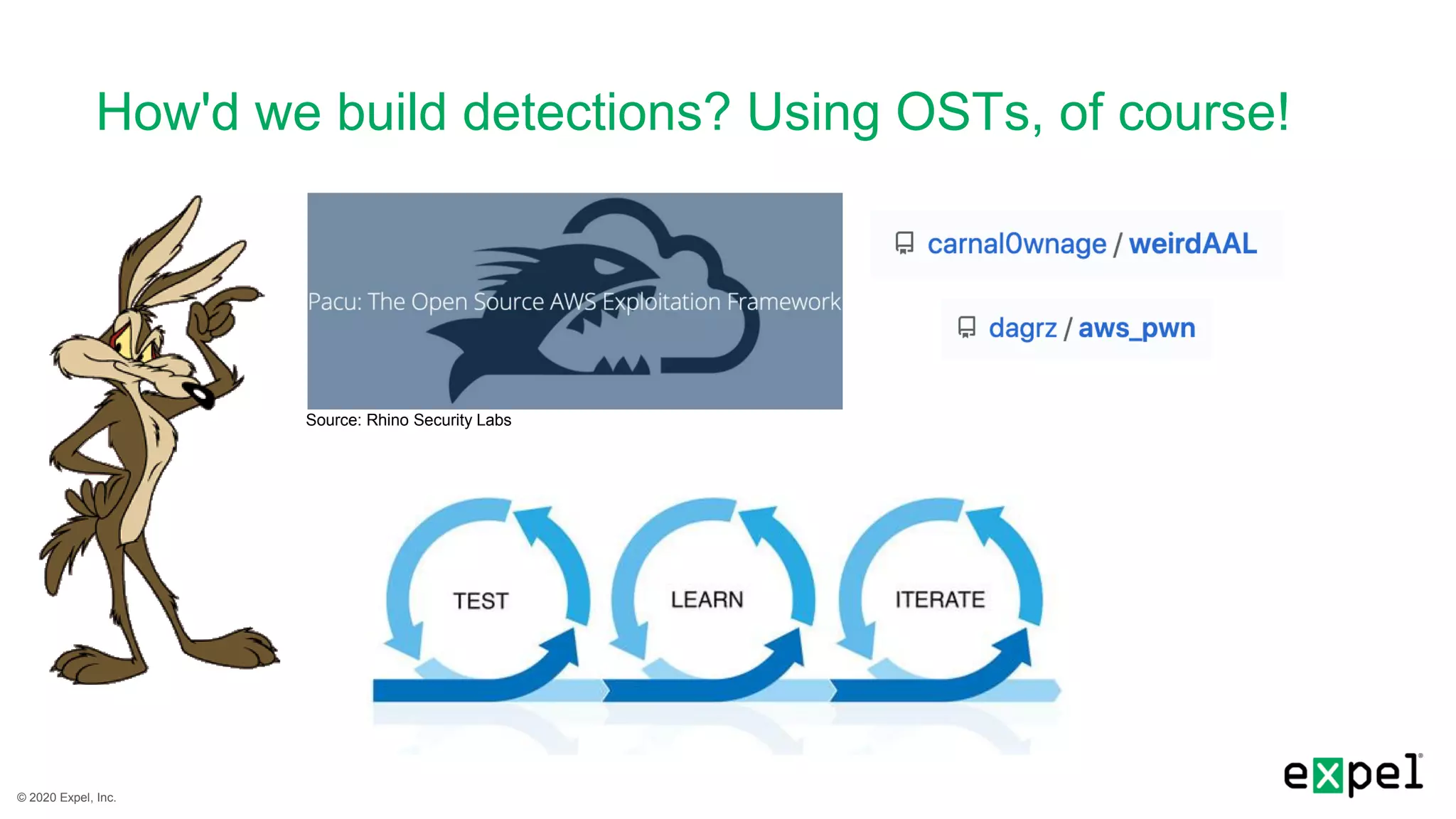 © 2020 Expel, Inc.
How'd we build detections? Using OSTs, of course!
Source: Rhino Security Labs
 
