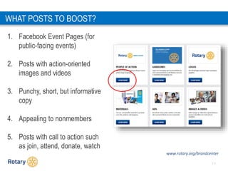 2 5
WHAT POSTS TO BOOST?
1. Facebook Event Pages (for
public-facing events)
2. Posts with action-oriented
images and video...