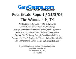 Real Estate Market Reports for The Woodlands TX - November 2009 / Prudential Gary Greene, Realtors