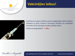 Vakcinējies laikus!



Saslimšanu ar gripu nedrīkst uztvert vieglprātīgi. Īpaši vecākiem
cilvēkiem un tiem, kuriem ir hroniskas slimības vai novājināta
imunitāte ārsti pret gripu iesaka potēties laikus.
Vakcīna pieaugušajiem - 5.50Ls




Par piedāvājumiem Tavai veselībai vairāk lasi:   www.premiummedical.lv
 