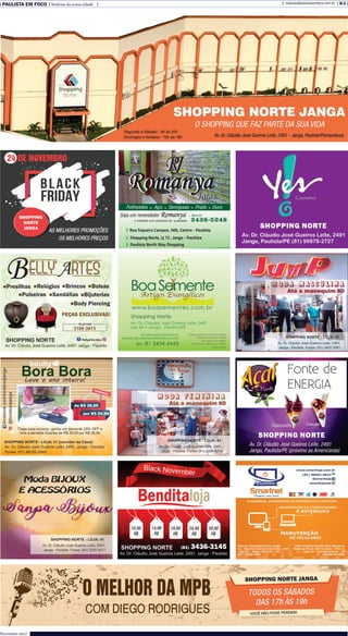 PAULISTA EM FOCO Notícias da nossa cidade B-2redacao@paulistaemfoco.com.br
Novembro 2017
 