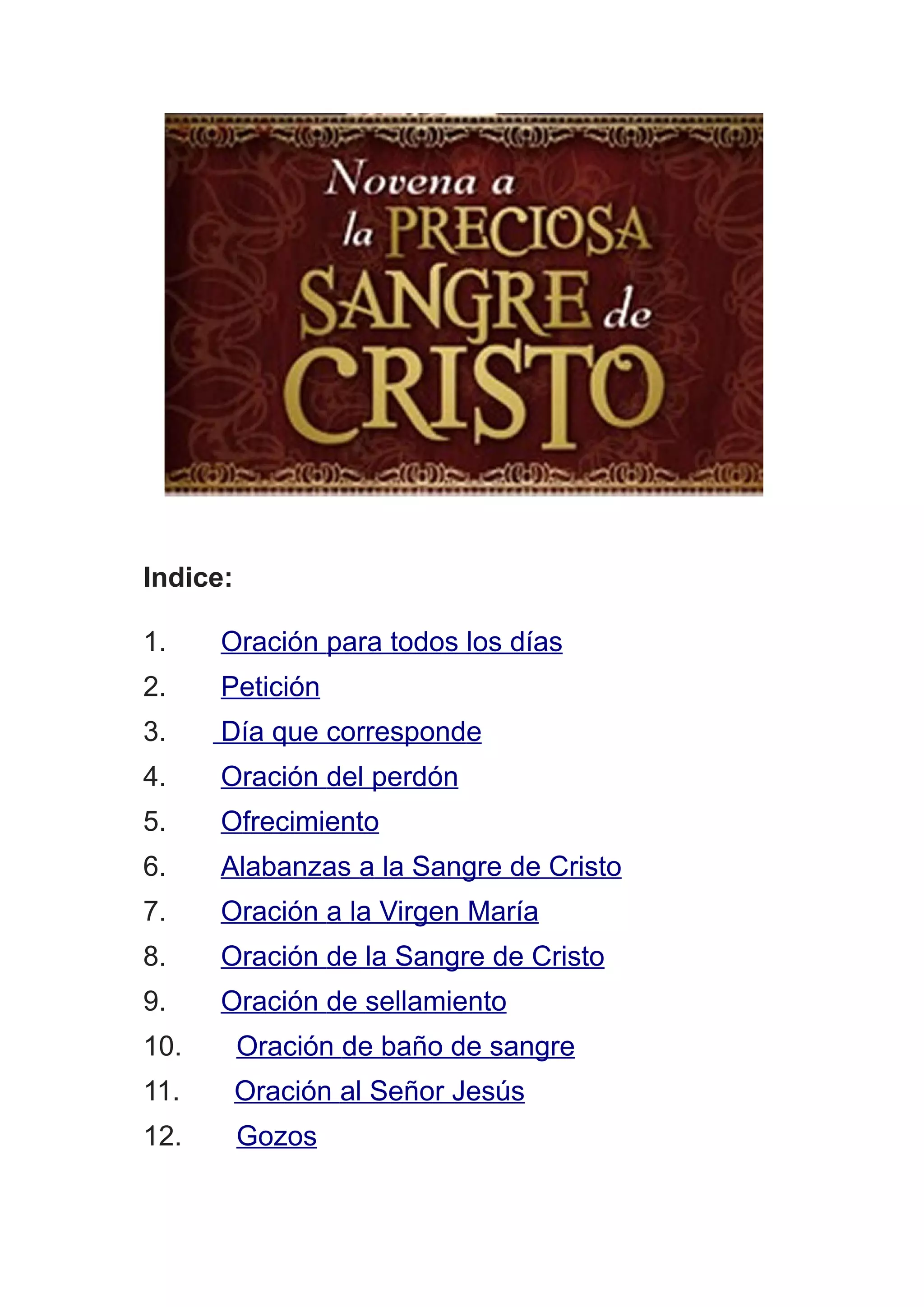 Novena a la Preciosa Sangre de Cristo | PDF