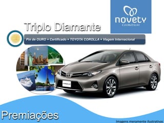 Triplo Diamante 
Pin de OURO + Certificado + TOYOTA COROLLA + Viagem Internacional 
Premiações 
Imagens meramente ilustrativas 
 