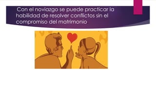 Con el noviazgo se puede practicar la
habilidad de resolver conflictos sin el
compromiso del matrimonio.
 