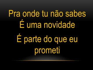 Pra onde tu não sabes
É uma novidade
É parte do que eu
prometi
 