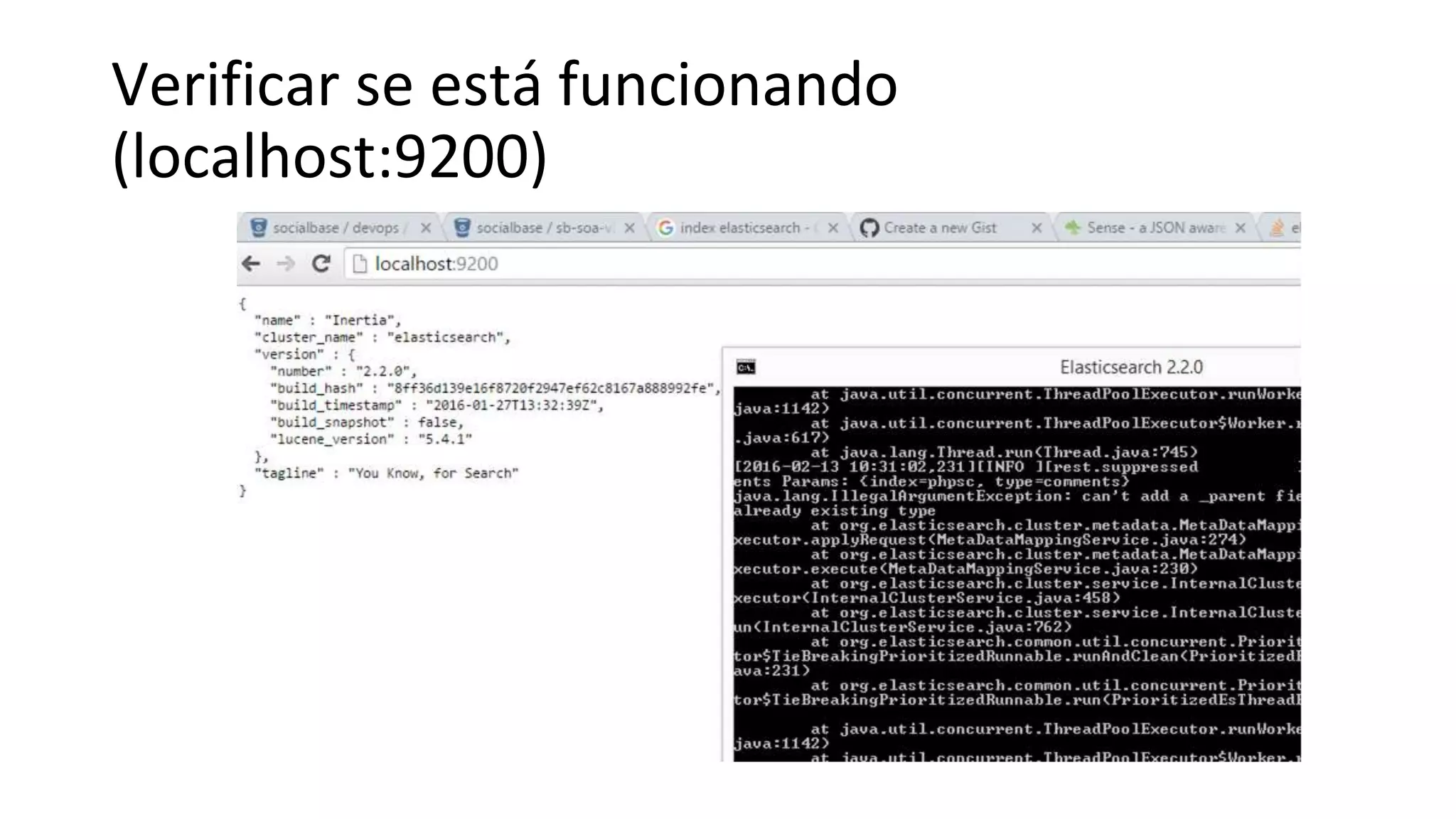 Verificar se está funcionando
(localhost:9200)
 
