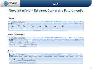 6
Nova Interface – Estoque, Compras e Faturamento
MDI
Compras
Vendas e Faturamento
Contrato
 