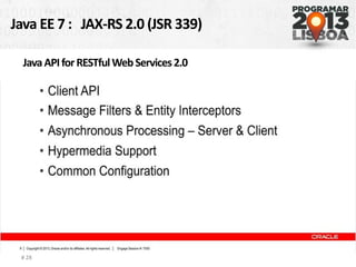 Java EE 7 : JAX-RS 2.0 (JSR 339)
# 28
JavaAPIforRESTfulWebServices2.0
 