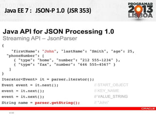 Java EE 7 : JSON-P 1.0 (JSR 353)
# 44
 