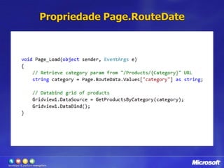 Melhorias do List View<asp:ListViewID=“FormView1” Runat=“server”><LayoutTemplate><div id=“container” runat=“server” /></LayoutTemplate><ItemTemplate>	<%# Eval(“Nome”) %></ItemTemplate></asp:ListView>