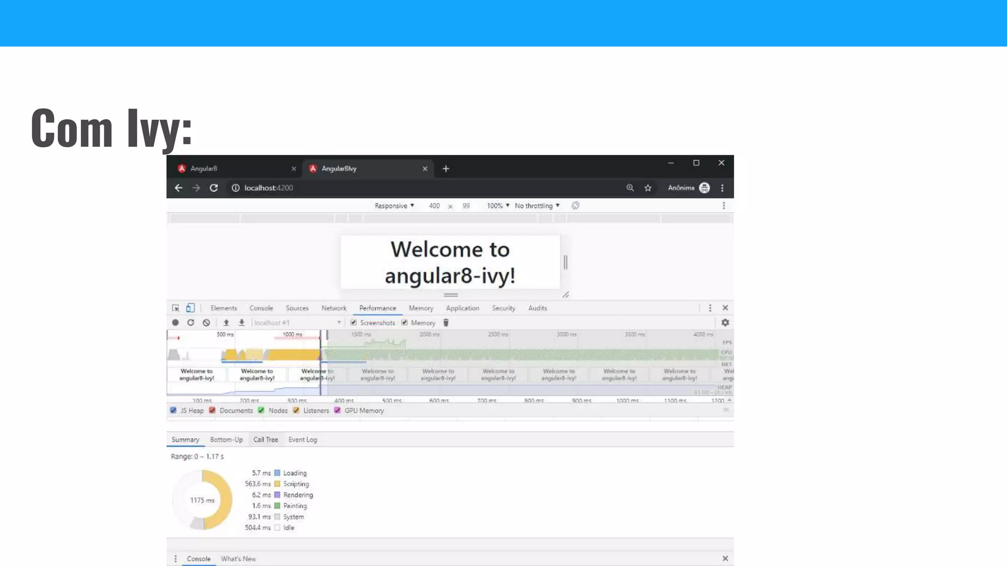 ● 1.64s -> 1.52s (Sem o AOT)
● 1.17s (Com AOT)
Com Ivy:
 