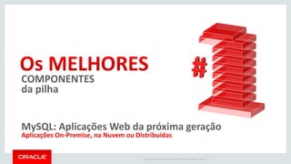 Copyright © 2014 Oracle and/or its affiliates. All rights reserved. | 
COMPONENTES da pilha 
MySQL: Aplicações Web da próxima geração Aplicações On-Premise, na Nuvem ou Distribuídas  