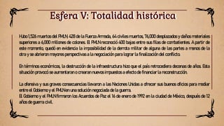 Esfera V: Totalidad histórica
Esfera V: Totalidad histórica
Hubo 1,526 muertos del FMLN, 428 de la Fuerza Armada, 64 civil...